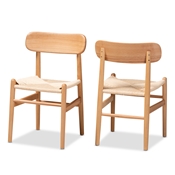 Baxton Studio Raheem Mid-Century Modern Brown Hemp and Wood 2-Piece Dining Chair Set